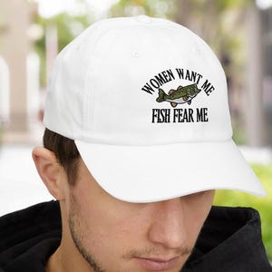 Women Want Me Fish Fear Me Embroidered Hat, Retro Fishing Cap, Bass Lover Hat, Sarcastic Fisherman Embroidery, Vintage Style Cap