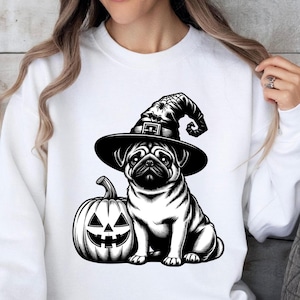 Pug Halloween Sweatshirt, Witch Pug Dog Sweater, Halloween Dog Shirt, Halloween Tshirt, Halloween Sweater, Pug Witch Dog Tee