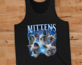 Custom Cat Photo Tank Top, Personalized Rap Men Bootleg Shirt, Custom Pet Image Top, Custom Kitten Tank Top, Customizable Kitty Shirt