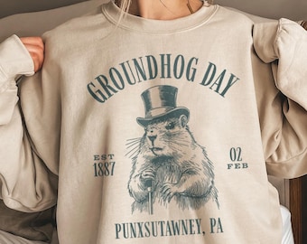 Happy Groundhog Day Shirt Cute Animal Pun Gift for Nature Lovers Minimalist Rodent Graphic Tee Pennsylvania Wildlife Lover Sweatshirt