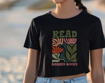Read Banned Books Crop Top, Book Lover Tee, Librarian Gift Shirt, Free to Read Top, Literary Activist Crop, Reader Apparel, Book Club Shirt