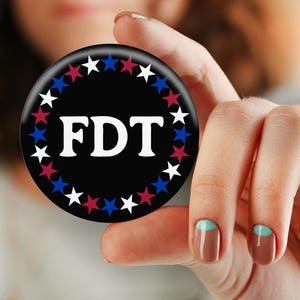 Patriotic Resist Trump FDT Button Pin, American Flag Inspired, Anti MAGA Protest Pin, Retro Political Activist Pin, Feminist Badge