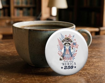 USA 250th Anniversary Pin Button, 1776-2026 Patriotic Badge, Wildflower Raccoon July 4th Freedom Accessory United States Of America Pin Gift