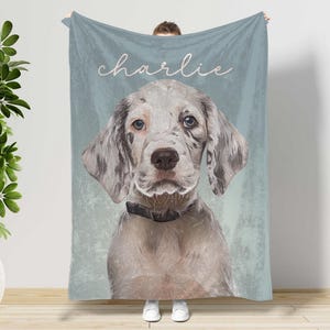 Custom Dog Painting Blanket, Personalized Pet Portrait Throw Gift, Dog Photo Gift, Pet Loss Gift, Unique Puppy Dog Remembrance Throw