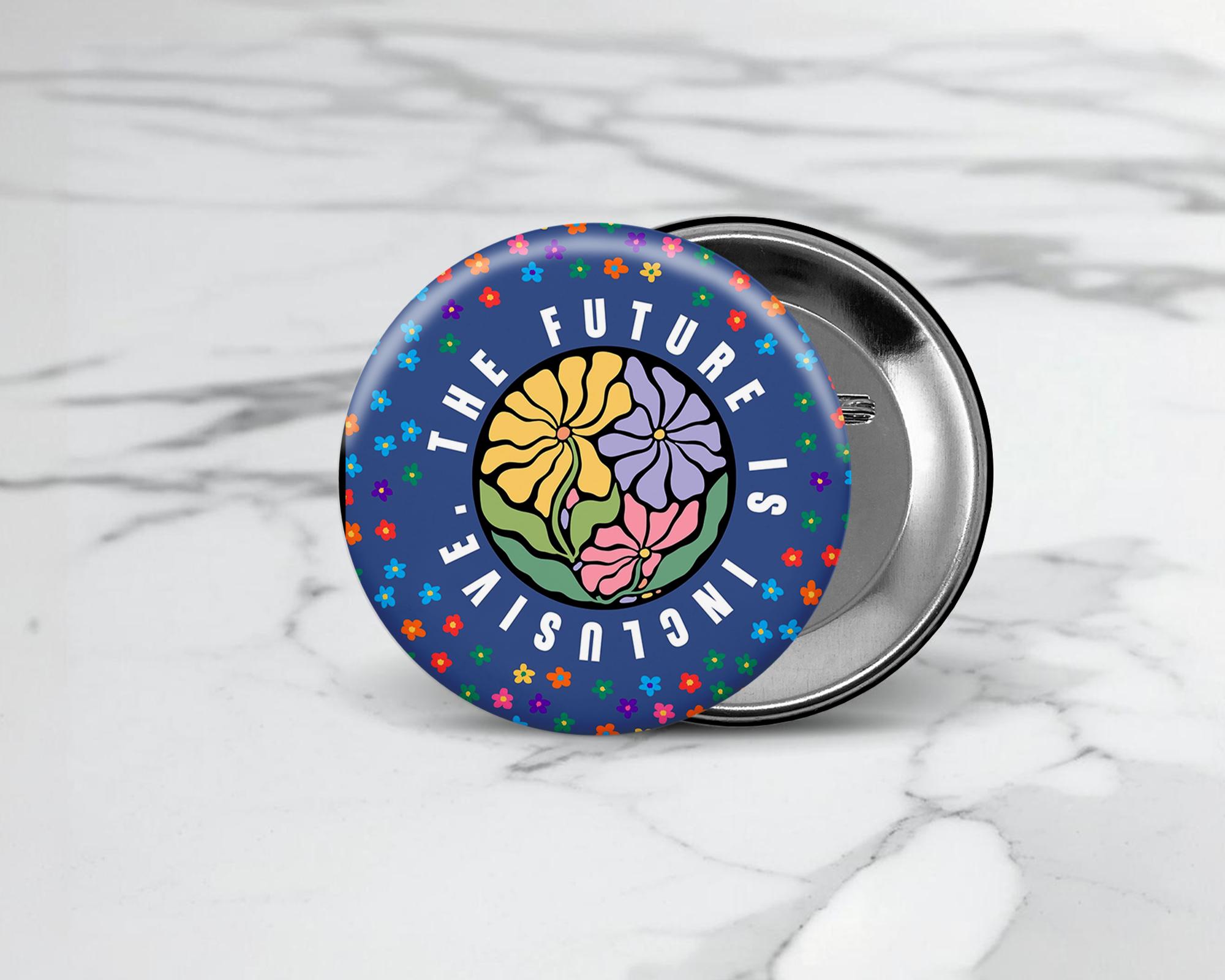 Inclusive Button Pin, Floral Diversity Badge, Pinback Pin, Gift for ...