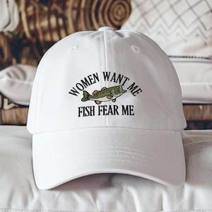 Women Want Me Fish Fear Me Embroidered Hat, Retro Fishing Cap, Bass Lover Hat, Sarcastic Fisherman Embroidery, Vintage Style Cap