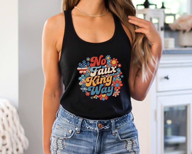 No Kings in America Floral Tank Top, 86/47 Faux King Feminist Tee, Subtle F*ck Trump Shirt, Political Protest Anti-MAGA Gift