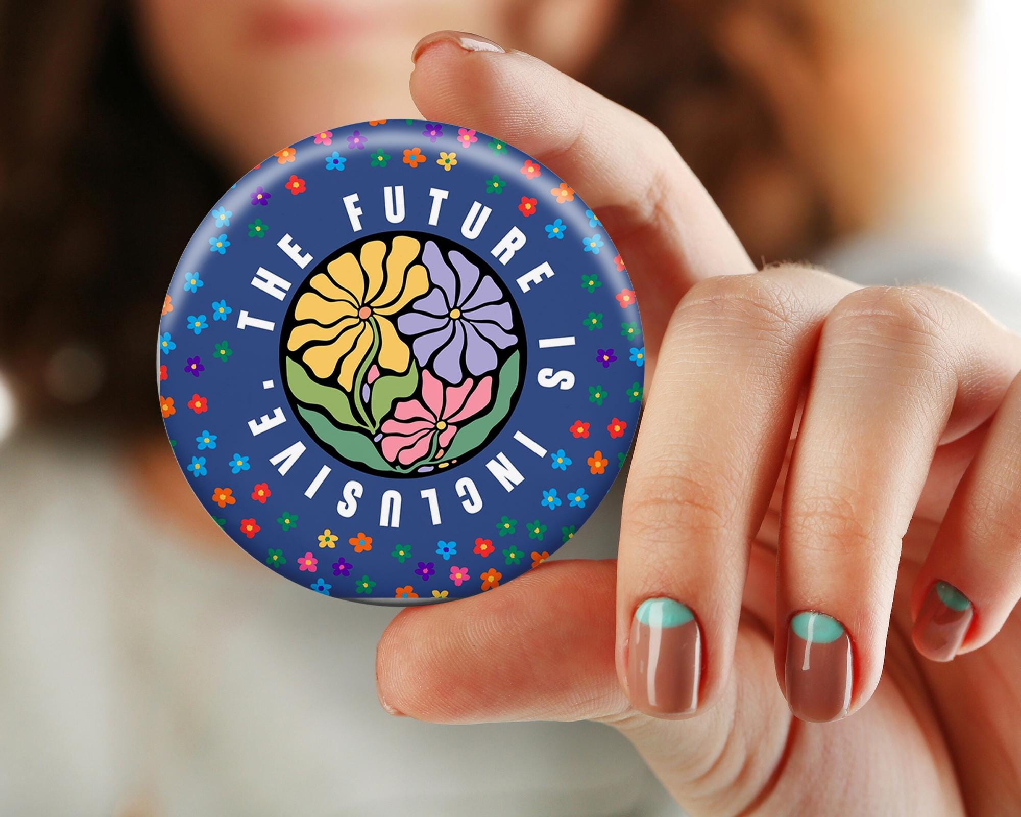 Inclusive Button Pin, Floral Diversity Badge, Pinback Pin, Gift for ...