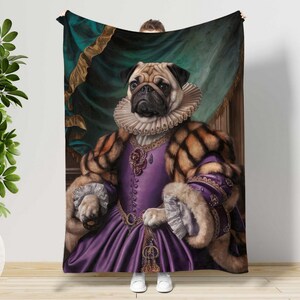 Custom Dog Photo Blanket, Pet Portrait Blanket Gift, Personalized Dog Royal Painting Throw, Pet loss gift, Dog Remembrance Blanket