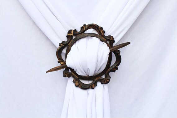 Wooden Curtain Tie Backs Drapery Holdbacks Rustic Set Of 2 Etsy