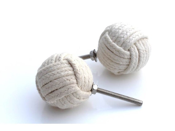 Lot Of 2 Monkey Fist Cotton Rope Shelves Drawer Knobs 1 Pair Etsy