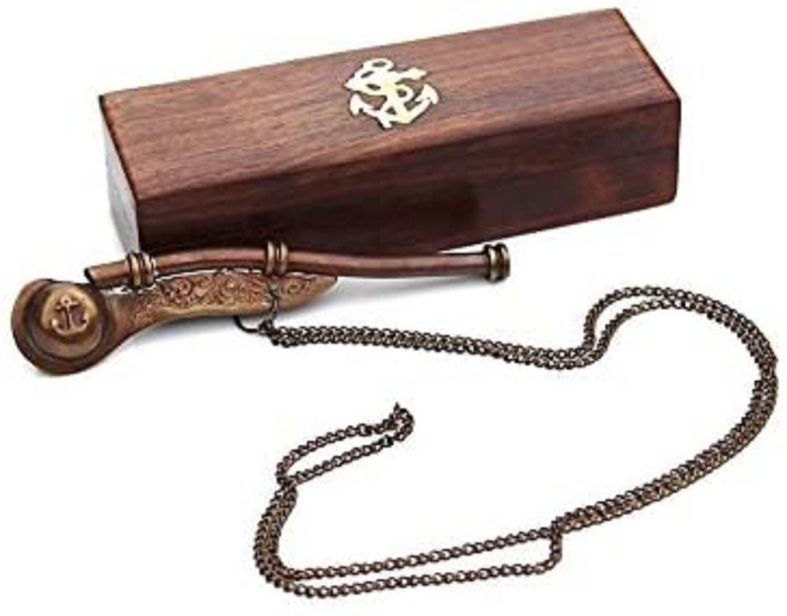 Bosun's Whistle Antique Brass with Hardwood Anchor Inlaid Etsy