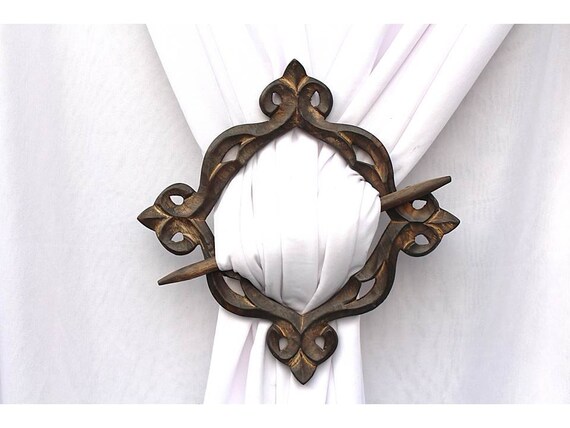 Wooden Curtain Tie Backs Drapery Holdbacks Rustic Set Of 2 Etsy