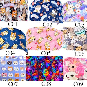 Halloween huisdier kat en hond patroon scrubmuts, dierenartshoed, dierenartsmuts, Corgis-scrubmuts, Corgi Boba Woodland Print satijnen gevoerde scrubmuts