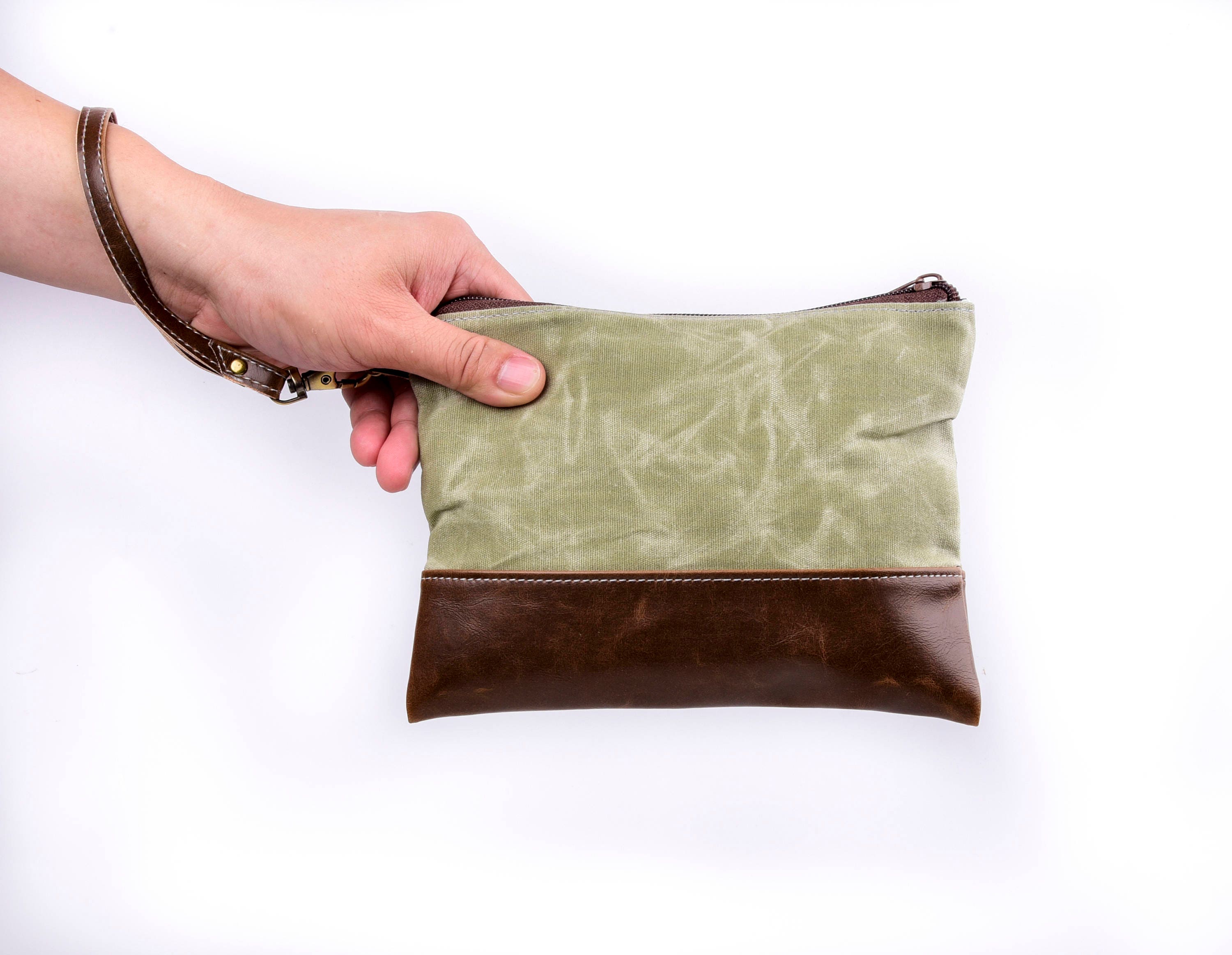 Unisex waxed canvas clutchWristlet Zipper Pouch Wristlet Etsy