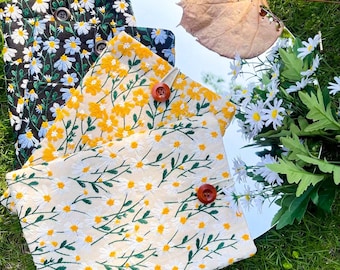 Graduation Pockets Available/Floral Padded Book Cover/Embroidered Daisy Book Sleeve /Book Cover/Book Protection/Book and Kindle Accessory