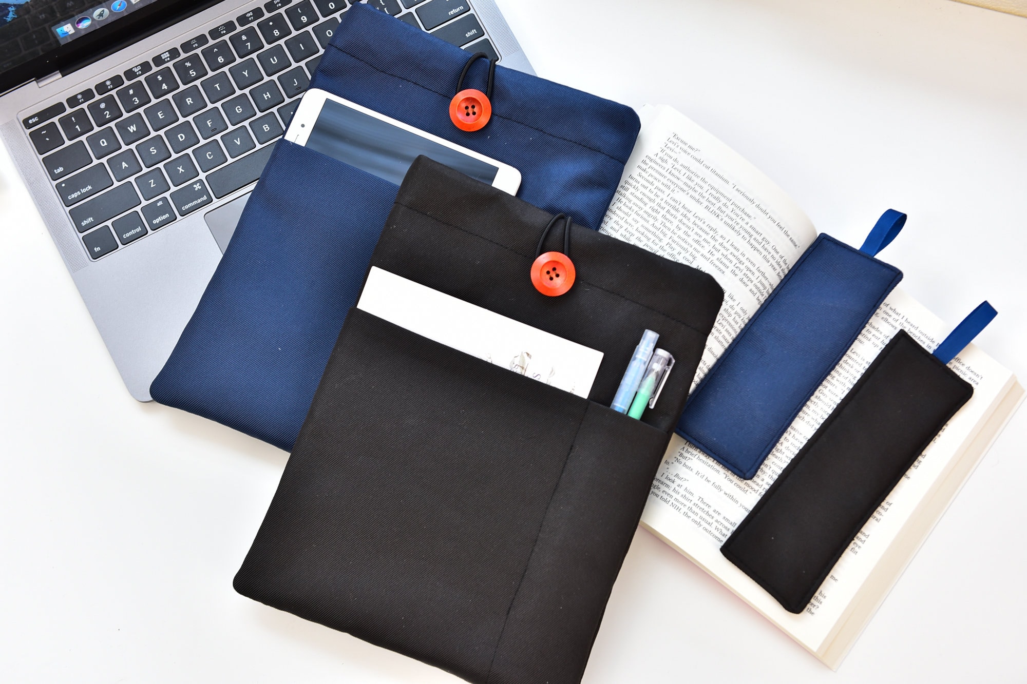 Premium Thickened Book Sleeve in Blue & Black, With Pocket, Available ...