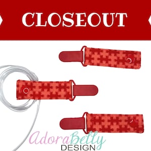 Red Puzzle AdoraClip - Tubie Clip (Gtube, IV, Ventilator connection)  Ready-to-ship