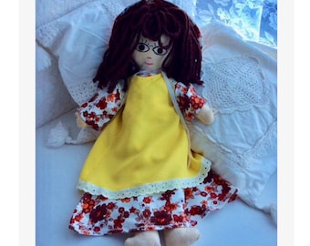Vintage retro 70s handmade cloth rag doll, needs some tlc