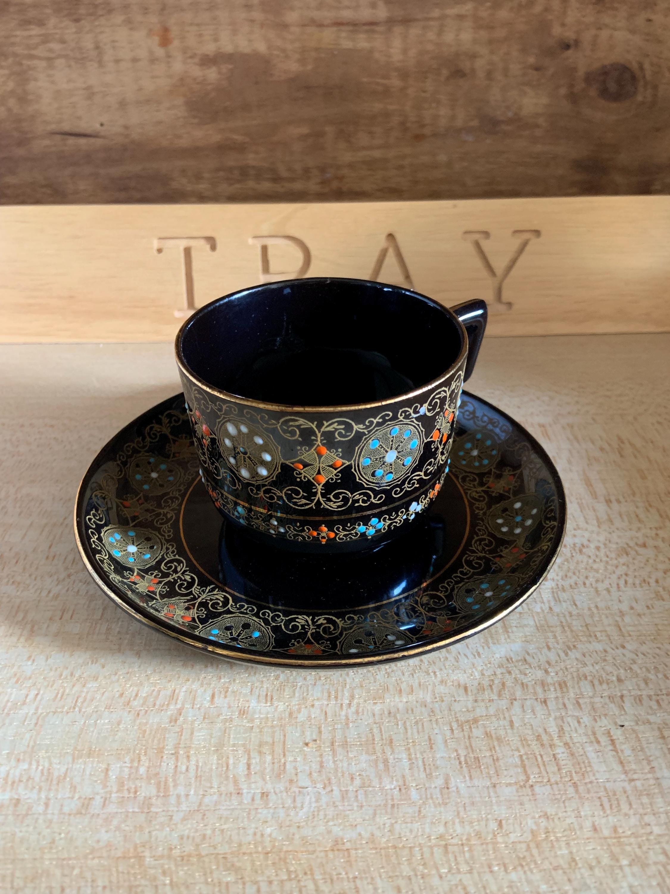 最高峰 Gibson&sons 英国 1900年初期 漆黒花金紋カップ＆ソーサー