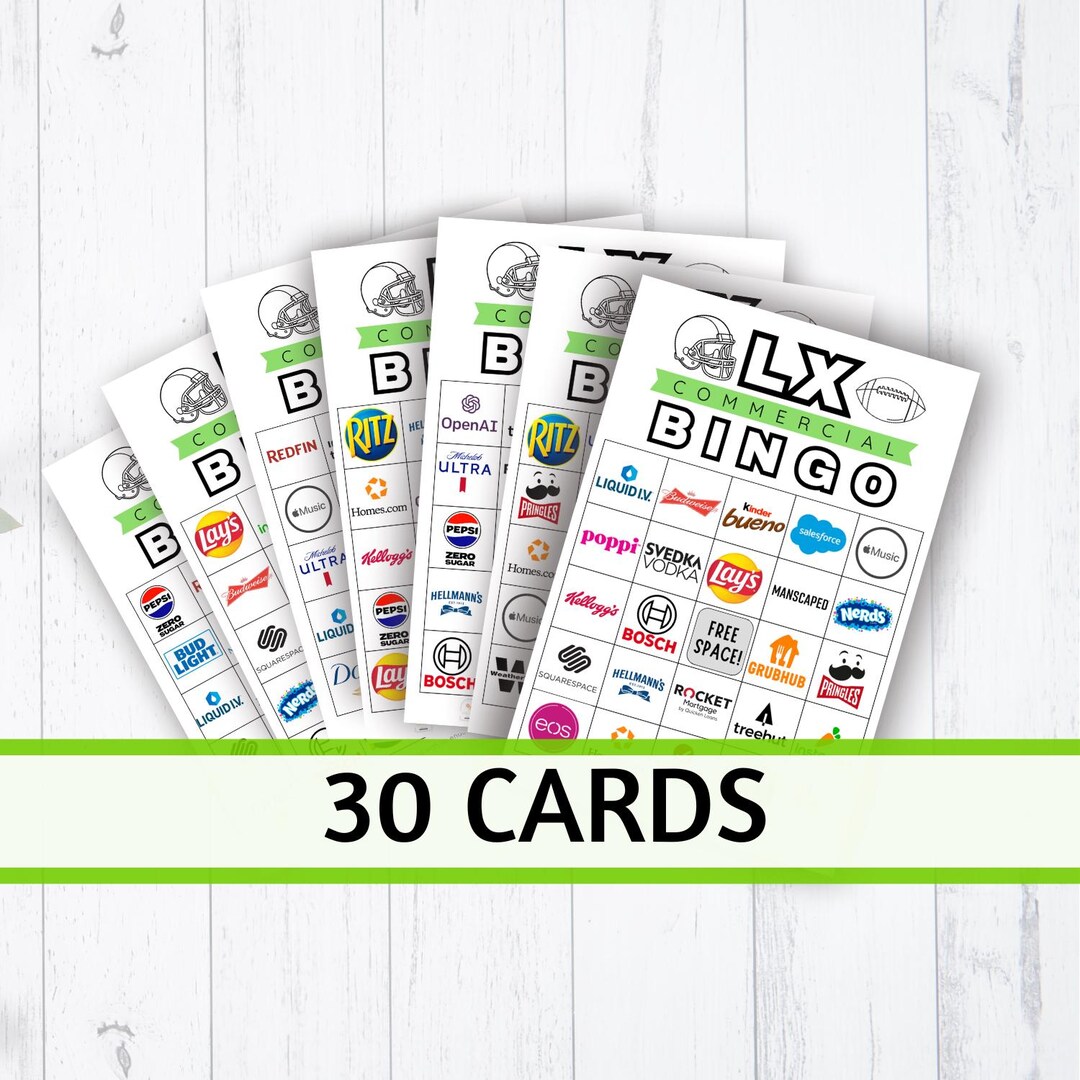 2026 Super Big Bowl Game Commercial Bingo | 30 Cards | LX Football ...