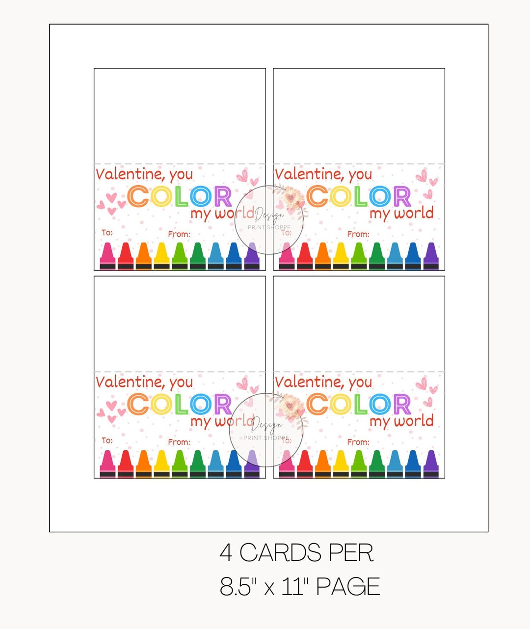 Printable Crayon Valentines Day Tag, You Color My World, Class ...