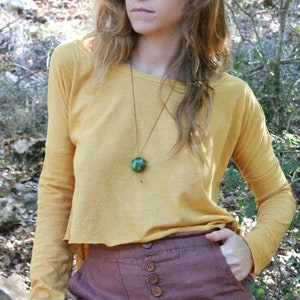 Hemp And Organic Cotton Mustered Shirt / Eco-Friendly Shirt / Women's Hemp Clothing / Sustainable Clothes / Bat Wing Top