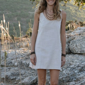 Backless Mini Dress - White Cotton Dress -  Slip Flax Dress - Summer Mini Dress,