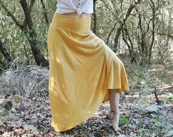 Long Jersey Mustard Skirts/Hemp and Organic Cotton Skirt/ Sustainable Textile