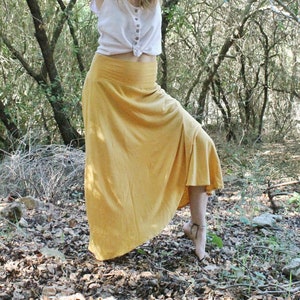 Long Jersey Mustard Skirts/Hemp and Organic Cotton Skirt/ Sustainable Textile image 1