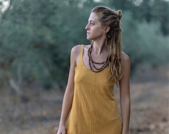 Sleeveless Open Back Dress / Mustard Tank Dress / Boho Maxi Dress / Hemp And Organic Cotton Clothing