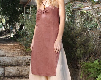 Sleeveless Tunic For Women / Brown Long Tank Top / Hemp Tunic / Side Cut Long Top Tunic