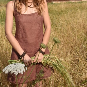 Brown Backless Hemp Mini Dress / Summer Tunic / Earthy Natural Clothing / Sleeveless Mini Dresses image 2