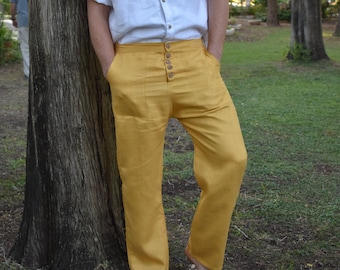 Hemp pants/pants for Mans /Organic Hemp Mustard pants/sustainable clothing