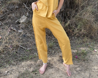 Mustard Pants For Woman / Sustainable Clothing\ Hemp Pants