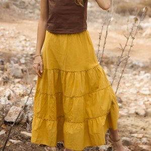 Flutter Skirt in mustered, Boho Skirt Maxi, Earthy Natural Clothing image 1