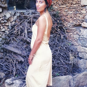 Hemp And Organic Cotton Dress /Cream Color Open Back Tank Dress / Boho Maxi Dress / Sleeveless Dress image 8