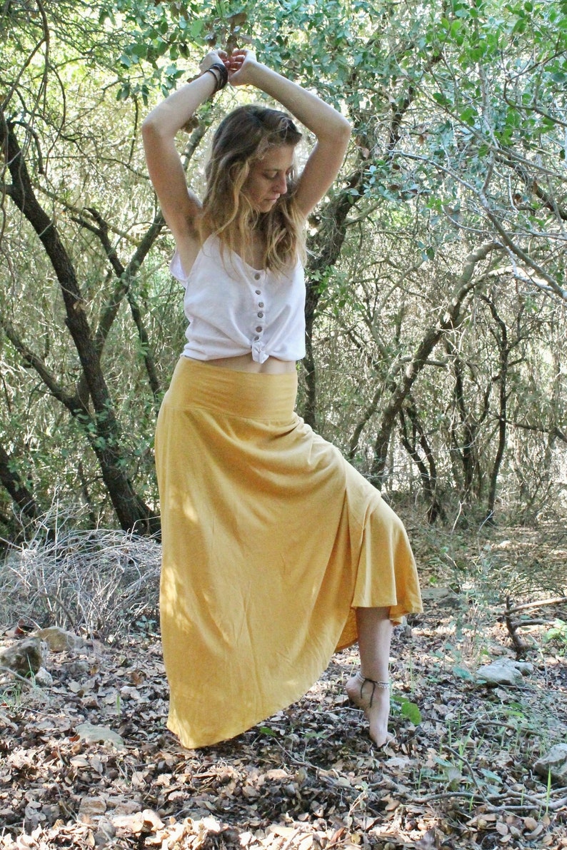 Long Jersey Mustard Skirts/Hemp and Organic Cotton Skirt/ Sustainable Textile image 1