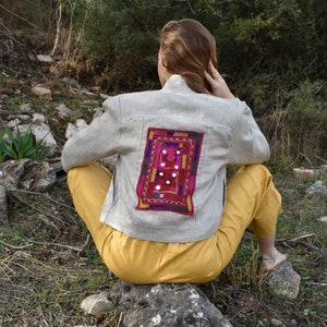 Hemp Patchwork Jacket / Women Embellished Handmade Embroidered Jacket / One 0f a Kind image 7