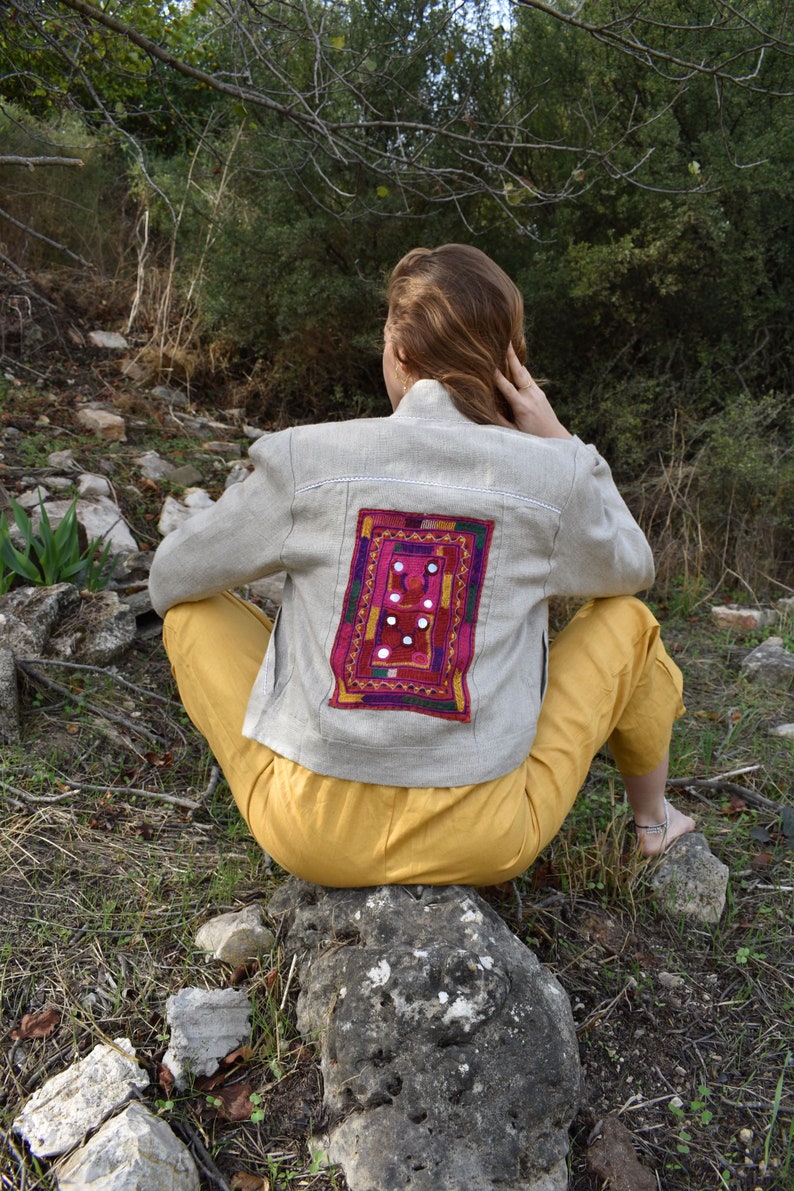Hemp Patchwork Jacket / Women Embellished Handmade Embroidered Jacket / One 0f a Kind image 7