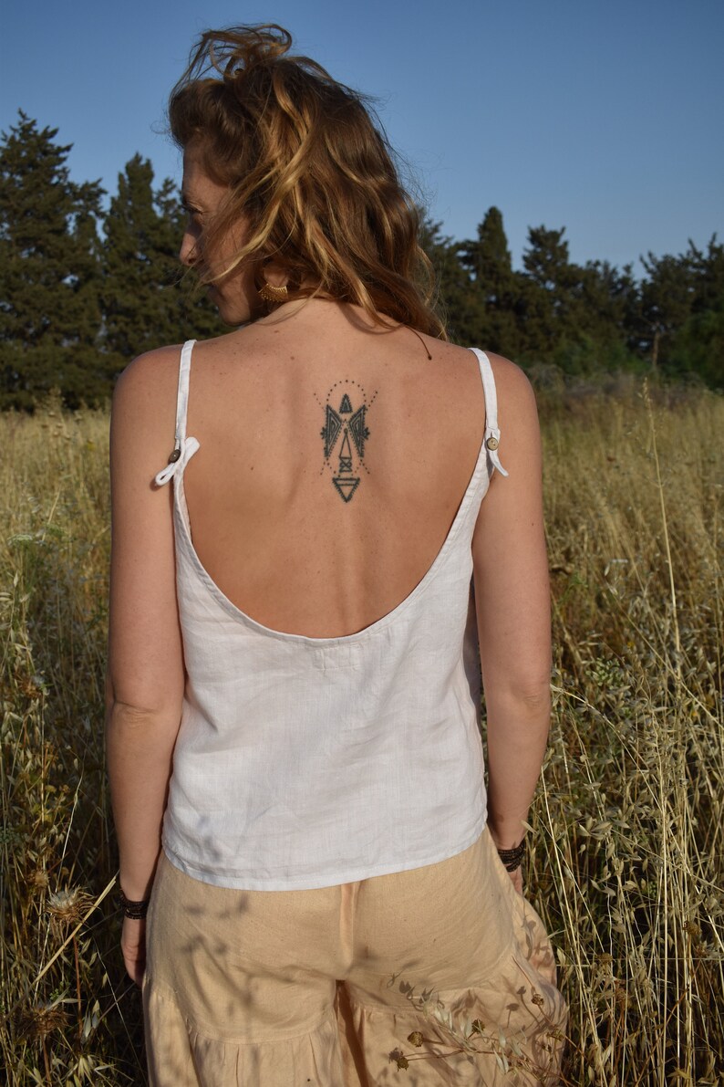 White Tank Top, Women Tank Top, Backless Top, Open Back Blouse, Hemp Women Top, Crop Top With Button Front image 9