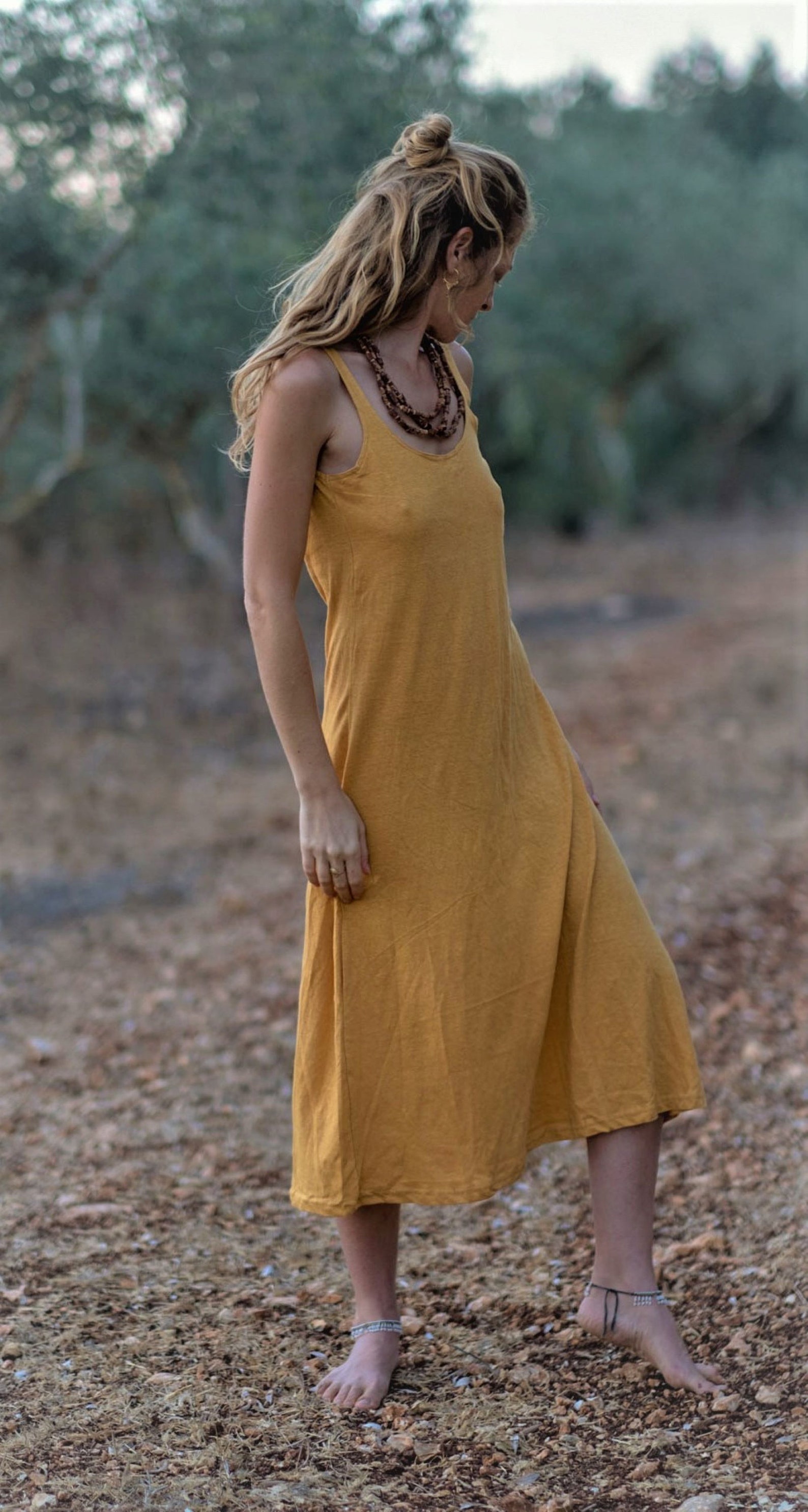 Sleeveless Open Back Dress / Mustard Tank Dress / Boho Maxi Etsy