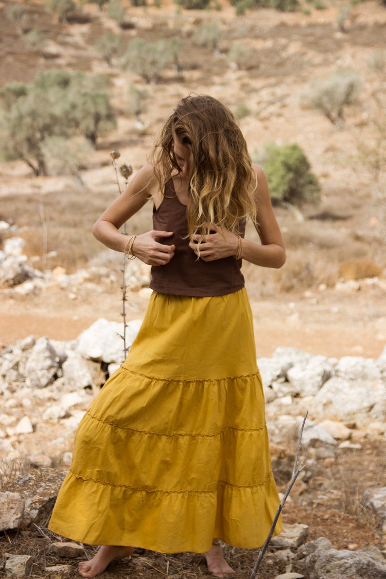 Flutter Skirt in mustered, Boho Skirt Maxi, Earthy Natural Clothing image 5