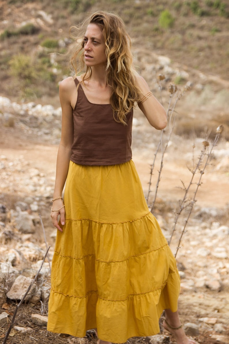 Flutter Skirt in mustered, Boho Skirt Maxi, Earthy Natural Clothing image 1