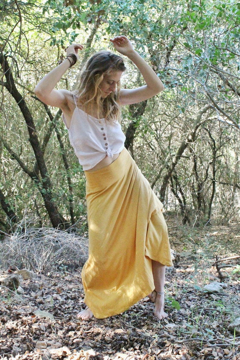 Long Jersey Mustard Skirts/Hemp and Organic Cotton Skirt/ Sustainable Textile image 6