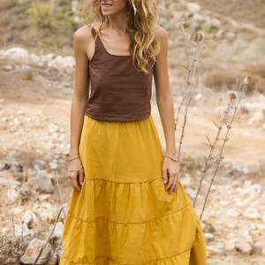 Flutter Skirt in mustered, Boho Skirt Maxi, Earthy Natural Clothing image 6
