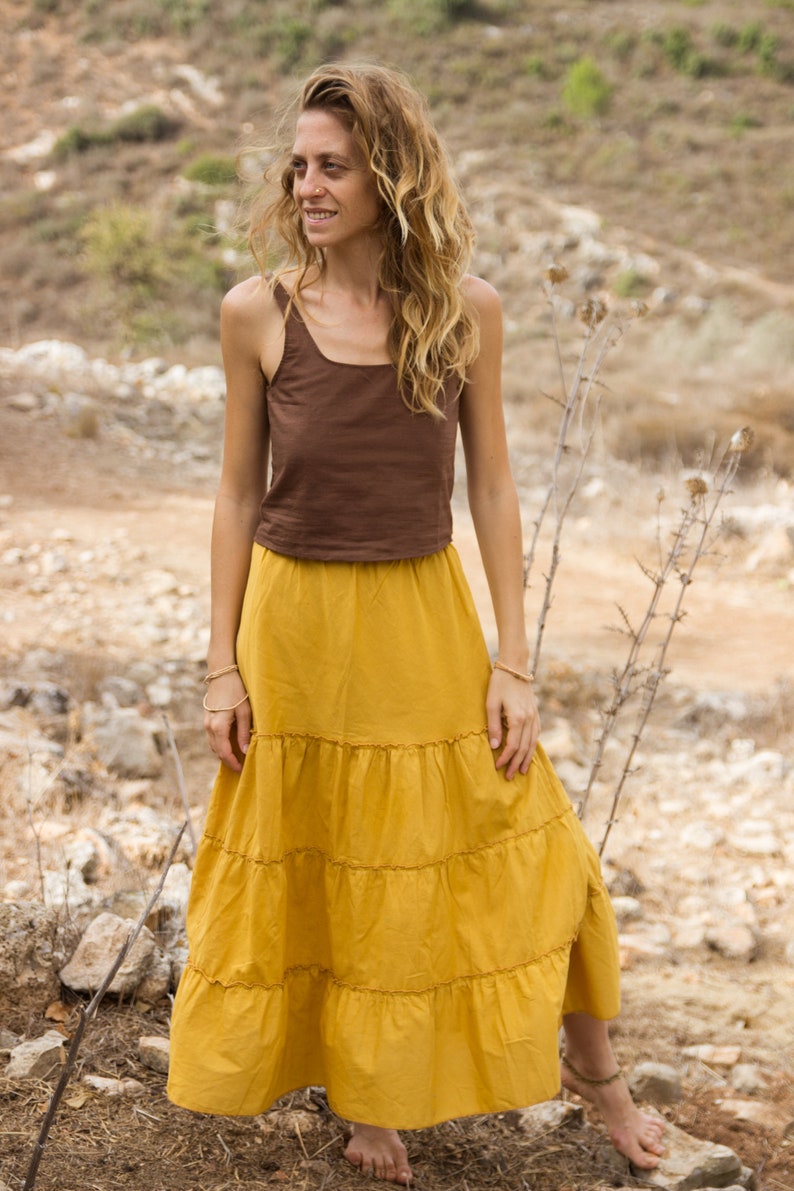 Flutter Skirt in mustered, Boho Skirt Maxi, Earthy Natural Clothing image 6