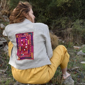 Hemp Patchwork Jacket / Women Embellished Handmade Embroidered Jacket / One 0f a Kind image 6