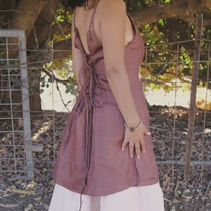 Brown Backless Hemp Mini Dress / Summer Tunic / Earthy Natural Clothing / Sleeveless Mini Dresses image 7