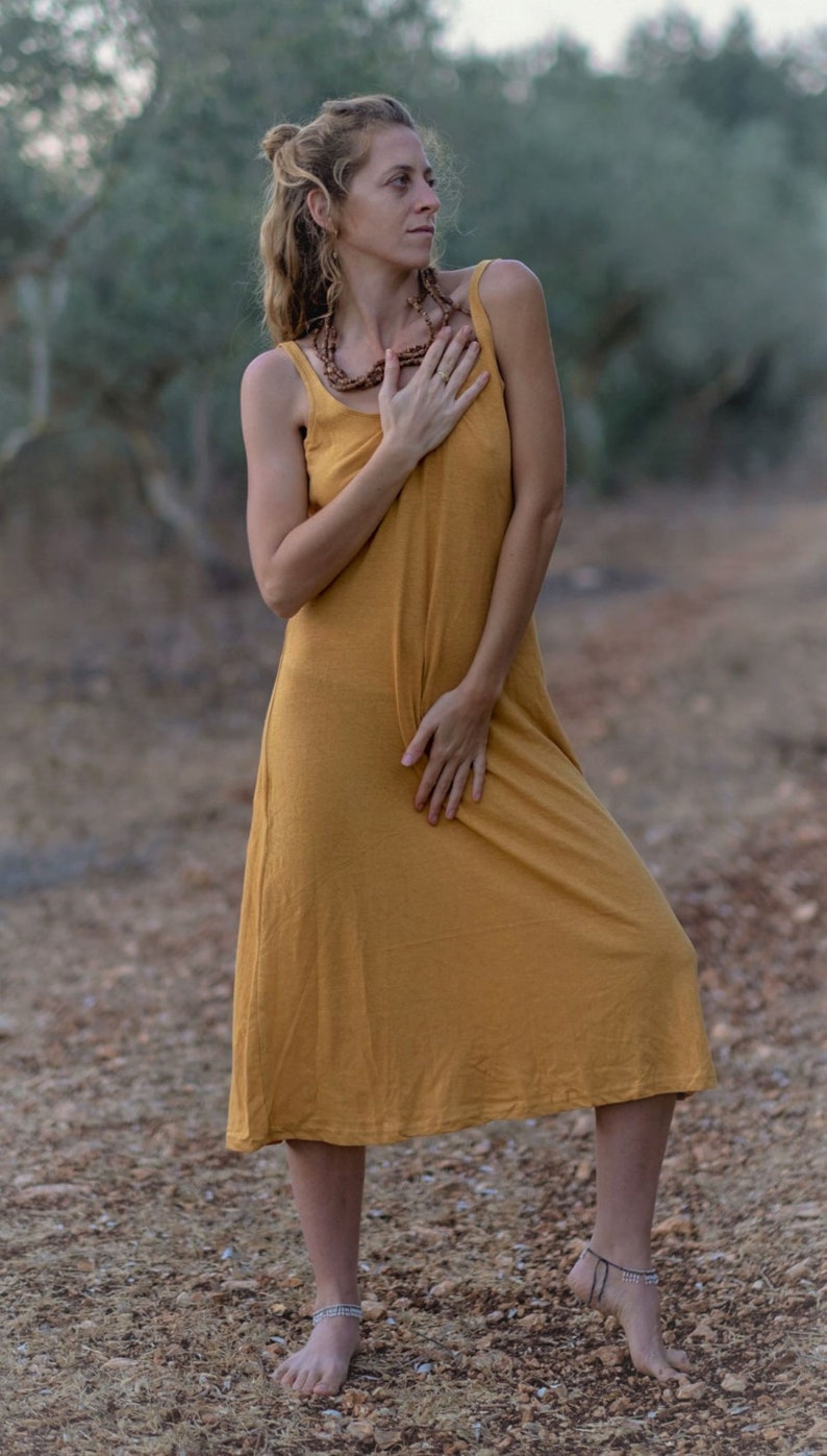 Sleeveless Open Back Dress / Mustard Tank Dress / Boho Maxi Etsy